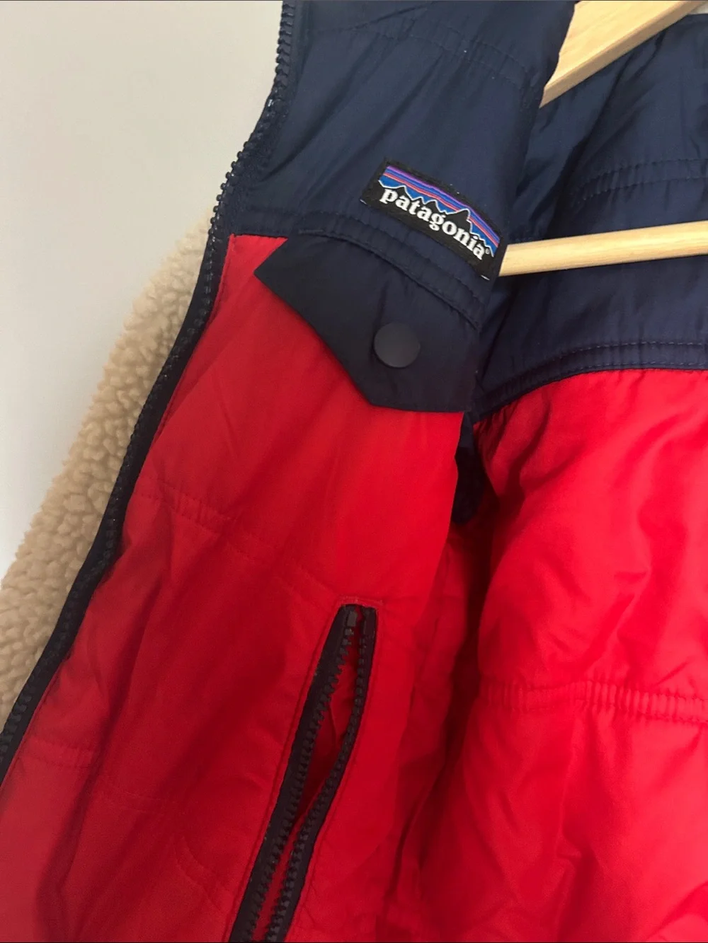 Patagonia 3T Navy/Red Sherpa-Lined Winter Jacket , reversible, great condition